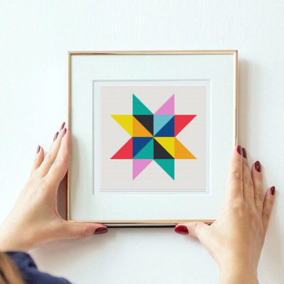 A Modern Craft: The Colorful Geometric Star Cross Stitch