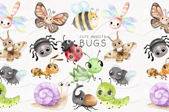 Cute Bugs & Insects Clipart: Handdrawn Art for Creative Projects