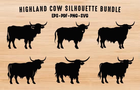 Highland Cow Silhouette Clipart Bundle: Authentic Rustic Charm