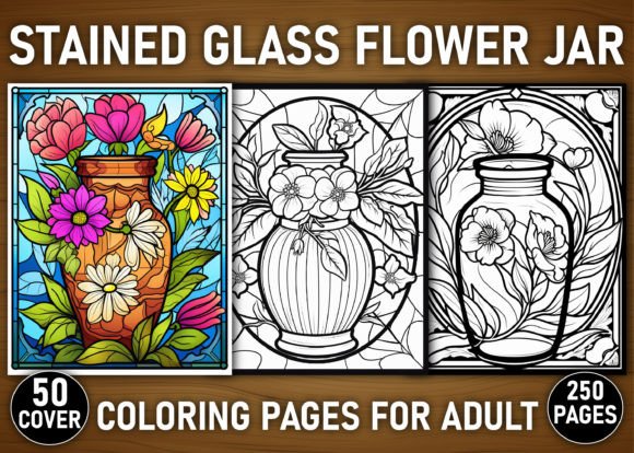 Stained Glass Flower Jar Coloring Pages for Creative Adults