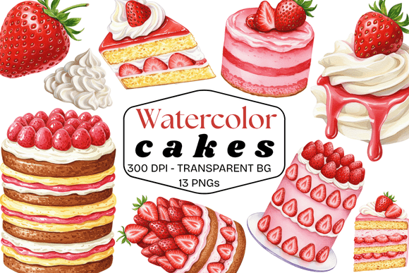 Sweeten Your Visuals with Watercolor Strawberry Cake Art