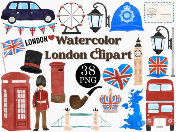 Watercolor London Clipart Set: A Designer's Charming Toolkit